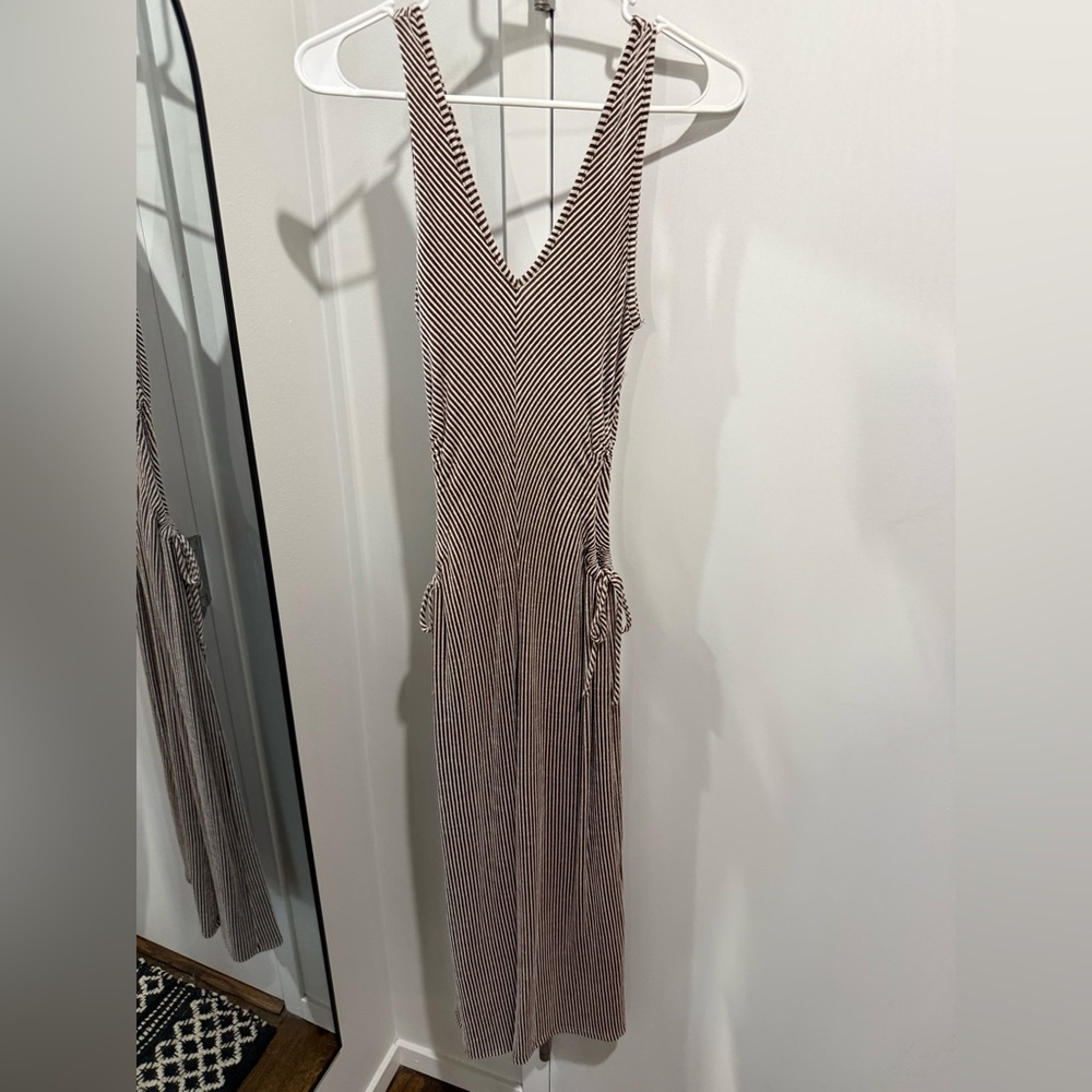 Caution To The Wind Brown and White Striped V-Neck Maxi Dress